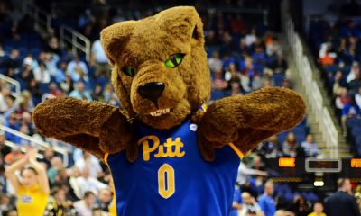 The Panthers mascot as Pitt faces Duke in the ACC Tournament quarterfinals in Greensboro, N.C. on March 9, 2023. (Mitchell Northam / Pittsburgh Sports Now)
